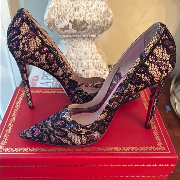 Rene Caovilla Fuxia Cobalt Lace Strass Shoes
